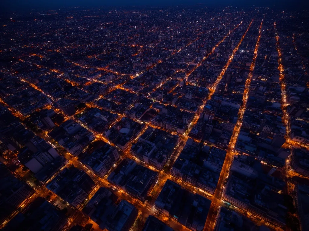 Vista aérea nocturna de Buenos Aires