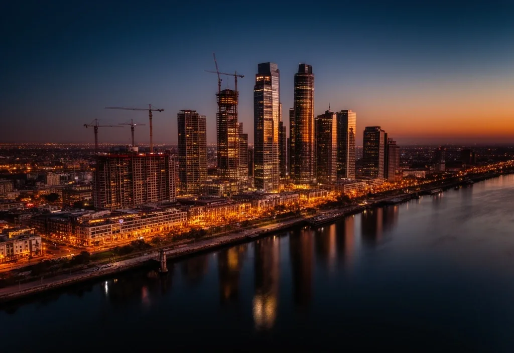 Skyline del distrito financiero de Buenos Aires al atardecer