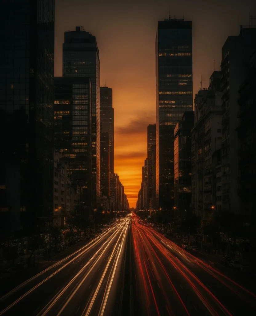 Distrito financiero de Buenos Aires al atardecer