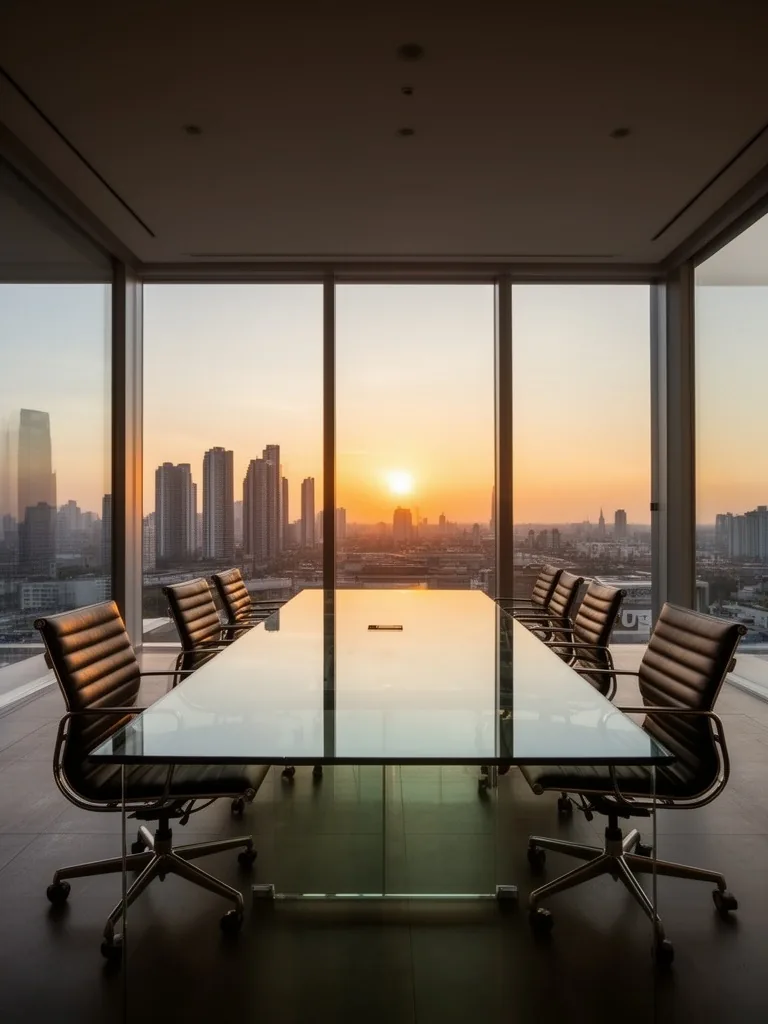 Suite ejecutiva iluminada al atardecer